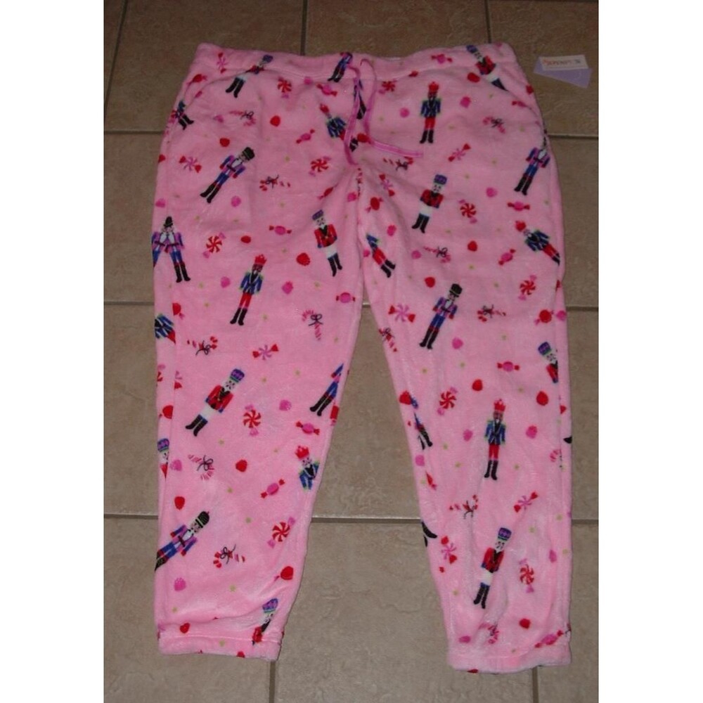 NEW NWT Pink Plus Sz 3X Christmas Holiday Soft Velour Pajama Lounge Sleep Pants